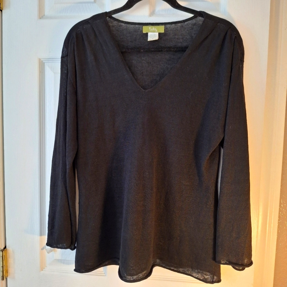 Pulp Brand Womens S Linen Semi Sheer Shirt Tunic Black Witchy Goth Breathable